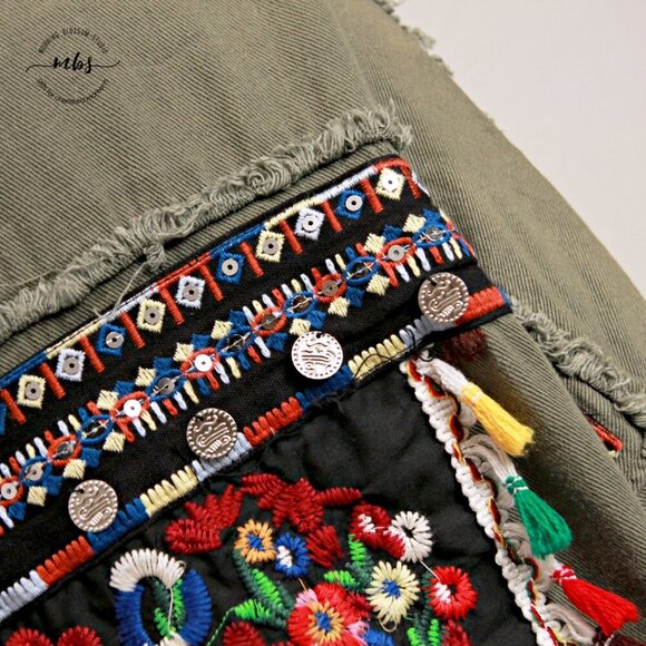 Jubylee Bohemian Floral Embroidered Frayed Hem Jacket Multicolor Women One Size - Picture 10 of 13